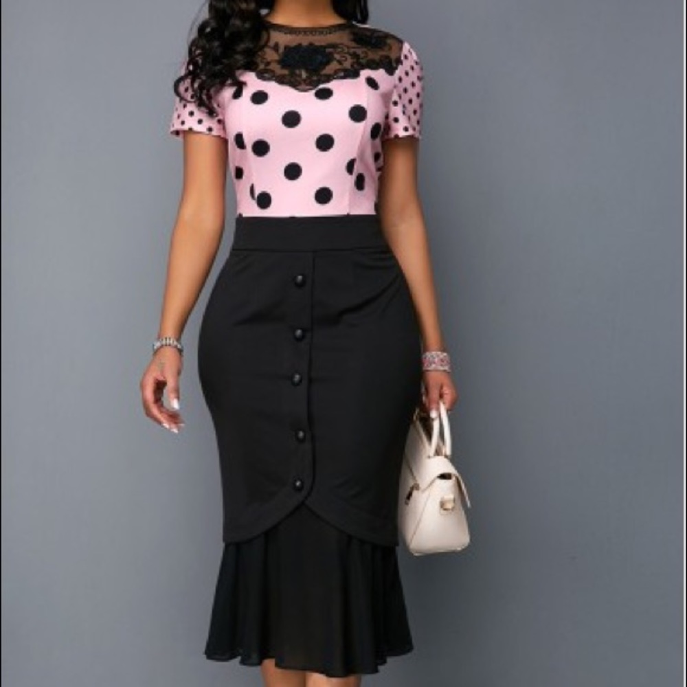 Pink Polkadot Dress w/Lace Size 2X, Never Worn